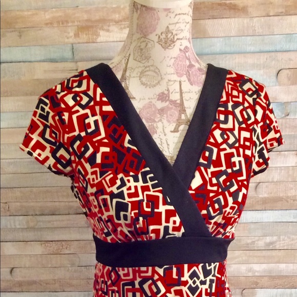 Dress Barn 6 6P Faux Wrap Dress Red & Black M - Picture 3 of 4